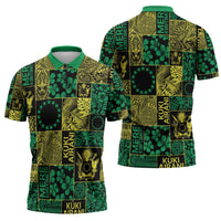Cook Islands Mere Kiritimiti Zipper Polo Shirt Pacific Patchwork Xmas Vibes - Polynesian Pride
