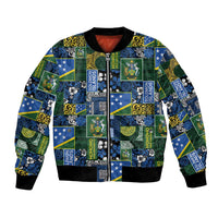 Solomon Islands Meri Kirihimete Bomber Jacket Pacific Patchwork Xmas Vibes - Polynesian Pride
