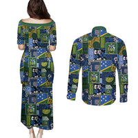 Solomon Islands Meri Kirihimete Couples Matching Puletasi and Long Sleeve Button Shirt Pacific Patchwork Xmas Vibes - Polynesian Pride