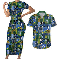 Solomon Islands Meri Kirihimete Couples Matching Short Sleeve Bodycon Dress and Hawaiian Shirt Pacific Patchwork Xmas Vibes - Polynesian Pride