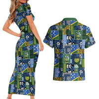 Solomon Islands Meri Kirihimete Couples Matching Short Sleeve Bodycon Dress and Hawaiian Shirt Pacific Patchwork Xmas Vibes - Polynesian Pride
