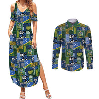 Solomon Islands Meri Kirihimete Couples Matching Summer Maxi Dress and Long Sleeve Button Shirt Pacific Patchwork Xmas Vibes - Polynesian Pride