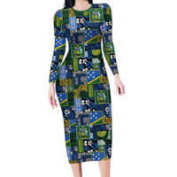 Solomon Islands Meri Kirihimete Family Matching Long Sleeve Bodycon Dress and Hawaiian Shirt Pacific Patchwork Xmas Vibes - Polynesian Pride