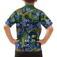Solomon Islands Meri Kirihimete Family Matching Off Shoulder Short Dress and Hawaiian Shirt Pacific Patchwork Xmas Vibes - Polynesian Pride