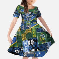 Solomon Islands Meri Kirihimete Family Matching Off Shoulder Short Dress and Hawaiian Shirt Pacific Patchwork Xmas Vibes - Polynesian Pride