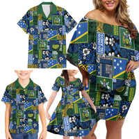 Solomon Islands Meri Kirihimete Family Matching Off Shoulder Short Dress and Hawaiian Shirt Pacific Patchwork Xmas Vibes - Polynesian Pride