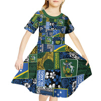 Solomon Islands Meri Kirihimete Kid Short Sleeve Dress Pacific Patchwork Xmas Vibes LT9 - Polynesian Pride