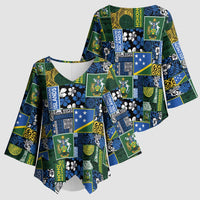 Solomon Islands Meri Kirihimete Kimono Sleeve Blouse Pacific Patchwork Xmas Vibes - Polynesian Pride