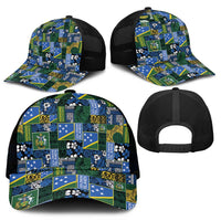 Solomon Islands Meri Kirihimete Mesh Trucker Cap Pacific Patchwork Xmas Vibes - Polynesian Pride