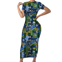 Solomon Islands Meri Kirihimete Short Sleeve Bodycon Dress Pacific Patchwork Xmas Vibes - Polynesian Pride