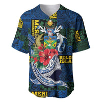 Solomon Islands Meri Kirihimete Baseball Jersey Funny Santa Riding Shark LT9 Blue - Polynesian Pride