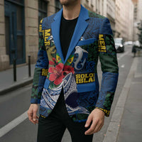 Solomon Islands Meri Kirihimete Blazer Funny Santa Riding Shark - Polynesian Pride