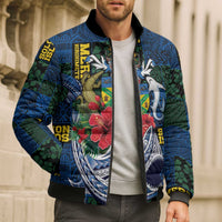 Solomon Islands Meri Kirihimete Bomber Puffer Jacket Funny Santa Riding Shark - Polynesian Pride