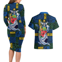 Solomon Islands Meri Kirihimete Couples Matching Long Sleeve Bodycon Dress and Hawaiian Shirt Funny Santa Riding Shark - Polynesian Pride