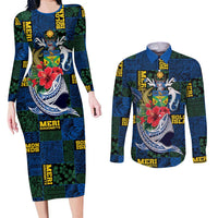 Solomon Islands Meri Kirihimete Couples Matching Long Sleeve Bodycon Dress and Long Sleeve Button Shirt Funny Santa Riding Shark - Polynesian Pride