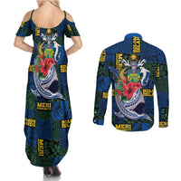 Solomon Islands Meri Kirihimete Couples Matching Summer Maxi Dress and Long Sleeve Button Shirt Funny Santa Riding Shark - Polynesian Pride