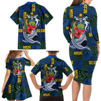 Solomon Islands Meri Kirihimete Family Matching Long Sleeve Bodycon Dress and Hawaiian Shirt Funny Santa Riding Shark - Polynesian Pride