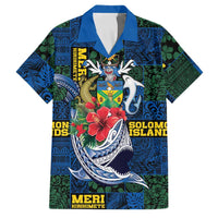 Solomon Islands Meri Kirihimete Family Matching Off The Shoulder Long Sleeve Dress and Hawaiian Shirt Funny Santa Riding Shark - Polynesian Pride