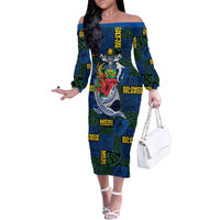 Solomon Islands Meri Kirihimete Family Matching Off The Shoulder Long Sleeve Dress and Hawaiian Shirt Funny Santa Riding Shark - Polynesian Pride