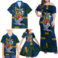 Solomon Islands Meri Kirihimete Family Matching Off Shoulder Maxi Dress and Hawaiian Shirt Funny Santa Riding Shark - Polynesian Pride