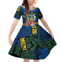 Solomon Islands Meri Kirihimete Family Matching Off Shoulder Short Dress and Hawaiian Shirt Funny Santa Riding Shark - Polynesian Pride