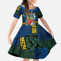 Solomon Islands Meri Kirihimete Family Matching Puletasi and Hawaiian Shirt Funny Santa Riding Shark LT9 Daughter's Dress Blue - Polynesian Pride