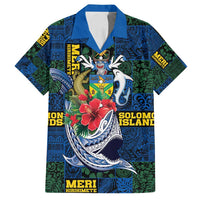 Solomon Islands Meri Kirihimete Family Matching Puletasi and Hawaiian Shirt Funny Santa Riding Shark LT9 Dad's Shirt - Short Sleeve Blue - Polynesian Pride