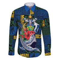 Solomon Islands Meri Kirihimete Family Matching Puletasi and Hawaiian Shirt Funny Santa Riding Shark LT9 Dad's Shirt - Long Sleeve Blue - Polynesian Pride