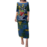 Solomon Islands Meri Kirihimete Family Matching Puletasi and Hawaiian Shirt Funny Santa Riding Shark LT9 Mom's Dress Blue - Polynesian Pride