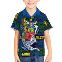 Solomon Islands Meri Kirihimete Family Matching Puletasi and Hawaiian Shirt Funny Santa Riding Shark LT9 Son's Shirt Blue - Polynesian Pride