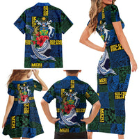 Solomon Islands Meri Kirihimete Family Matching Short Sleeve Bodycon Dress and Hawaiian Shirt Funny Santa Riding Shark - Polynesian Pride