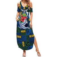 Solomon Islands Meri Kirihimete Family Matching Summer Maxi Dress and Hawaiian Shirt Funny Santa Riding Shark - Polynesian Pride