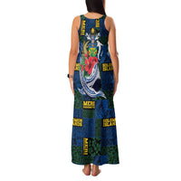Solomon Islands Meri Kirihimete Family Matching Tank Maxi Dress and Hawaiian Shirt Funny Santa Riding Shark - Polynesian Pride