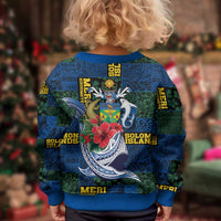 Solomon Islands Meri Kirihimete Kid Ugly Christmas Sweater Funny Santa Riding Shark - Polynesian Pride