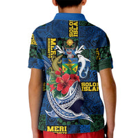 Solomon Islands Meri Kirihimete Kid Polo Shirt Funny Santa Riding Shark - Polynesian Pride