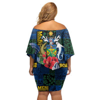 Solomon Islands Meri Kirihimete Off Shoulder Short Dress Funny Santa Riding Shark - Polynesian Pride