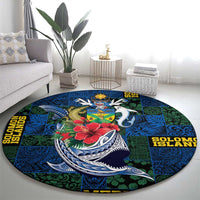 Solomon Islands Meri Kirihimete Round Carpet Funny Santa Riding Shark - Polynesian Pride