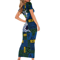 Solomon Islands Meri Kirihimete Short Sleeve Bodycon Dress Funny Santa Riding Shark - Polynesian Pride