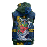 Solomon Islands Meri Kirihimete Sleeveless Zip Hoodie Funny Santa Riding Shark - Polynesian Pride