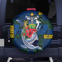 Solomon Islands Meri Kirihimete Spare Tire Cover Funny Santa Riding Shark - Polynesian Pride