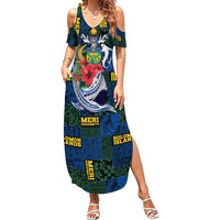 Solomon Islands Meri Kirihimete Summer Maxi Dress Funny Santa Riding Shark - Polynesian Pride