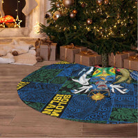 Solomon Islands Meri Kirihimete Tree Skirt Funny Santa Riding Shark - Polynesian Pride