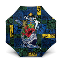 Solomon Islands Meri Kirihimete Umbrella Funny Santa Riding Shark - Polynesian Pride