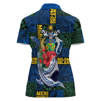 Solomon Islands Meri Kirihimete Women Polo Shirt Funny Santa Riding Shark - Polynesian Pride
