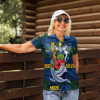 Solomon Islands Meri Kirihimete Women Polo Shirt Funny Santa Riding Shark - Polynesian Pride