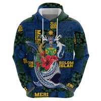 Solomon Islands Meri Kirihimete Zip Hoodie Funny Santa Riding Shark - Polynesian Pride