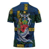 Solomon Islands Meri Kirihimete Zipper Polo Shirt Funny Santa Riding Shark LT9 - Polynesian Pride