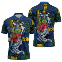 Solomon Islands Meri Kirihimete Zipper Polo Shirt Funny Santa Riding Shark LT9 - Polynesian Pride