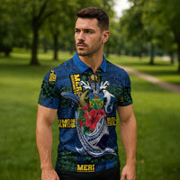 Solomon Islands Meri Kirihimete Zipper Polo Shirt Funny Santa Riding Shark LT9 - Polynesian Pride