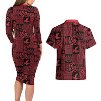 Black Tonga Kilisimasi Fiefia Couples Matching Long Sleeve Bodycon Dress and Hawaiian Shirt Pacific Patchwork Xmas Vibes - Polynesian Pride